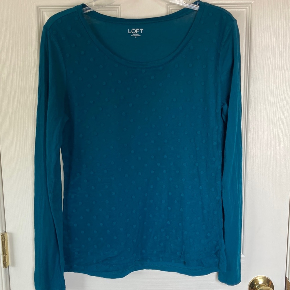 LOFT Women’s Fitted Scoop Neck Turquoise Long-sleeve T-shirt (size M)